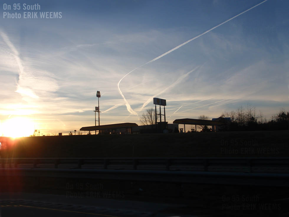 On 95 going south at sunset through Virginia with Erik Weems and McDonalds